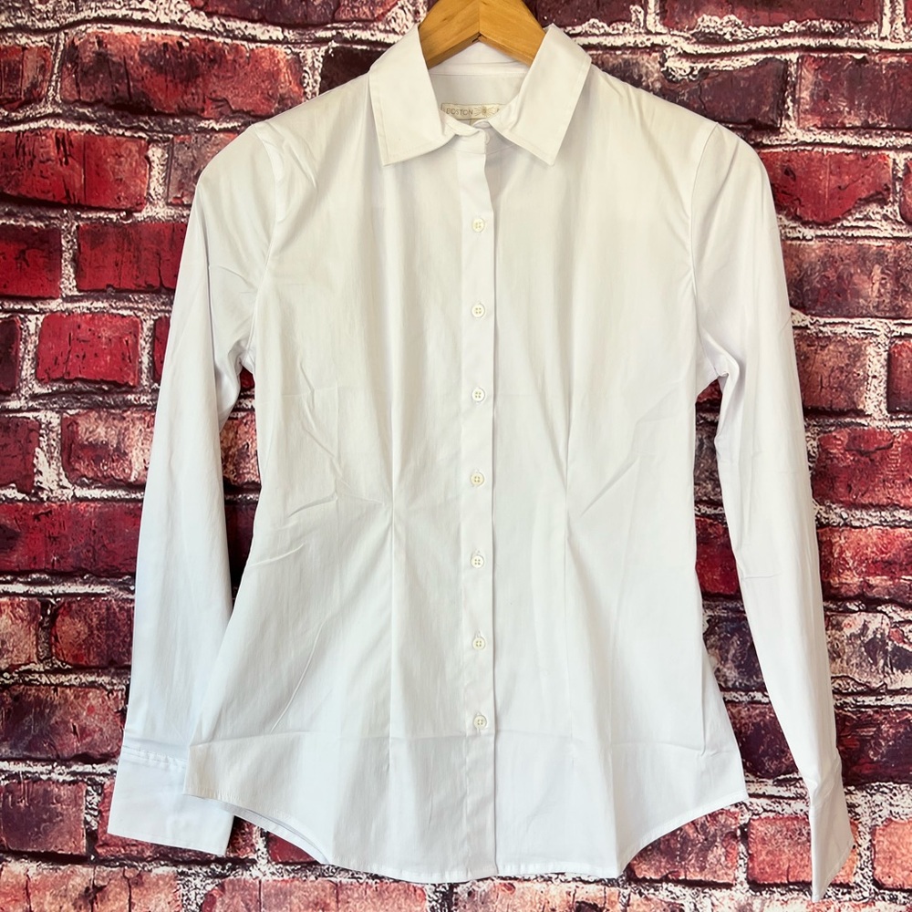 Boston Proper Sophia White Button-Up Poplin Shirt – Tailored Fit